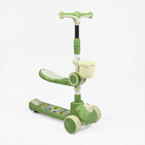 Самокат триколісний з сидінням колеса PU 125х40мм зі світлом, музика та підсвічування платформи, кермо складне, кошик, в кор. /6/