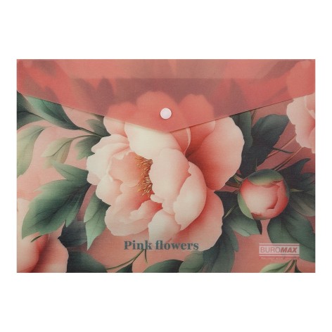 Папка-конверт на кнопці ARABESKI, А4, непрозорий матовий, пластик, рожевий, ціна за 4 шт. //