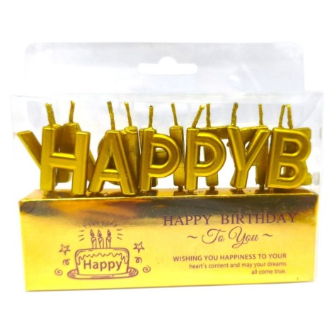 Свечи для торта "Надпись - Happy Birthday" золото