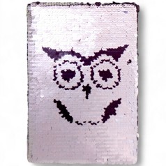 Блокнот з паєтками чорний / срібло «Сова» 21*14,5 см, 76л, тв.переп., Клітинка, крем.ліст(28227)