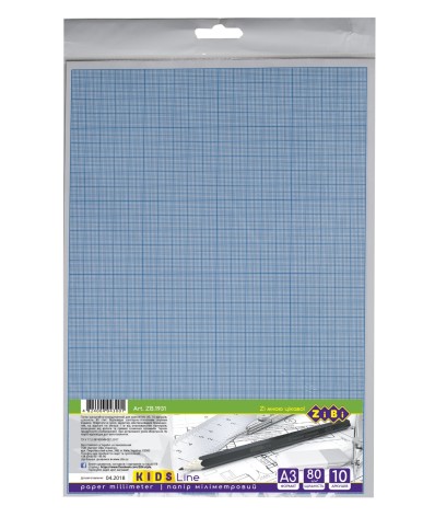 Бумага миллиметровая, А3, 80г/м2, голубая (10 л.), Kids Line