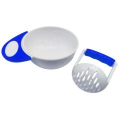 Чаша для подрібнення їжі пластикова (біла з синім)