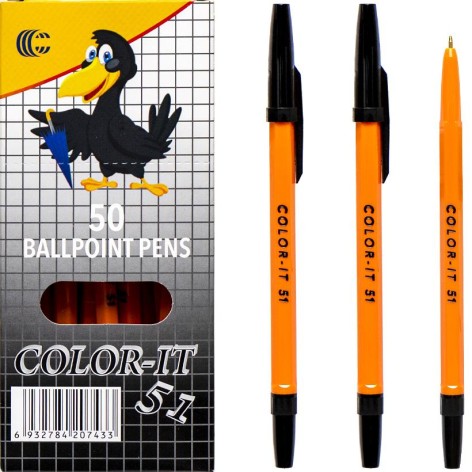 Ручка кулькова COLOR-IT CR51-50 чорна по 50шт в уп.