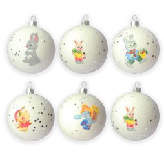 Різдвяні іграшки з символом року зайцем (6 штук)
