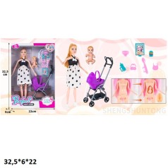 Лялька вагітна 29см 8082-1 з дитиною,коляскою та аксес.кор.32,5*6*22 /60/