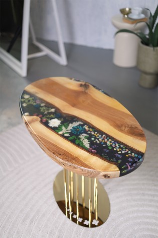 Журнальний стіл Овал, Квіти на золоті №11