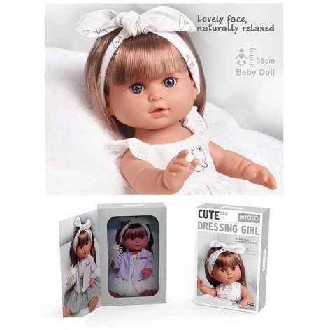 Лялька 38 см, гумова імітація скляних очей, взуття, розчіска, в кор. 29*11,5*44 см 