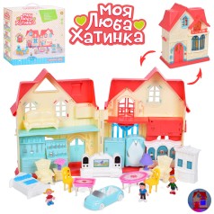 Будиночок 48-31см, автомобіль 12см, фігурка 6см 3шт, меблі, звук, світло, на бат-ці. у кор-ці, 33-32-15см 