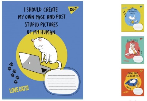 Зошит А5/18 в клітинку 1В Love cats, зошит учнівський 25шт. в уп.