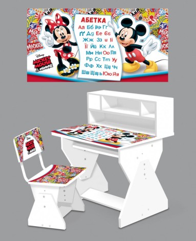 Парта со стульчиком Mickey Mousel с полками 2018-04 столешница открывается, внутри ящик, 65