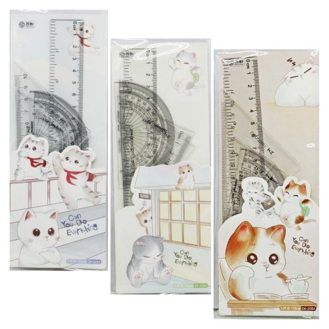 Набор линеек "Котик" 4шт. (линейка-20см, треугольник-2шт., транспортир)