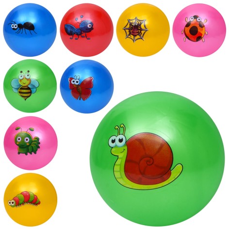 М'яч дитячий 9 дюймів, 60г, принт-комаха, мікс видів/5 кольорів /120/