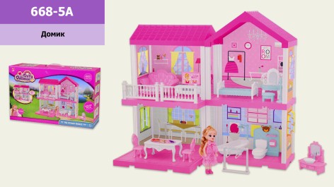 Будиночок іграшковий 2 поверхи, меблі, лялечка, в коробці 48*13,5*29,5 см