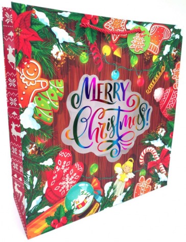 Подарунковий пакет 157грм, НОВИЙ РІК, матова ламінація+вікно з тисненням, 35x37x12см по 4шт в уп. //