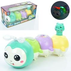 Музична іграшка 25см, гусінь, магнітні частини, музика, світло, їздить, на бат-ці, в кор-ці, 27-13-10см 