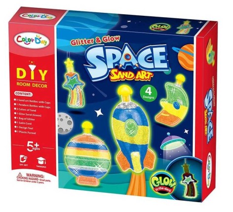 Набір для творчості  4 кольори, глітер, світиться у темряві, інструменти, 4 пляшечки, в кор. 27*5*23 см