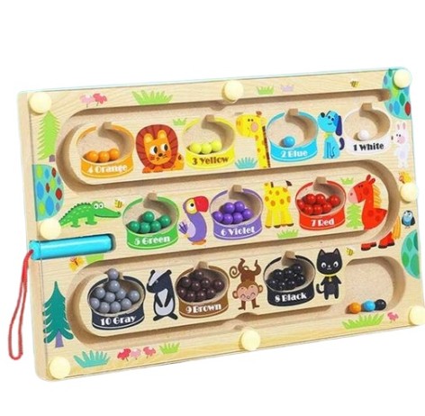 Дерев'яна магнітна дошка 23х14.5х1.3 см, стилус, кульки, сортер, кольори англійською, цифри C73971