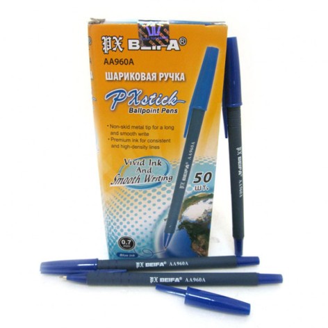 Ручка шариковая Beifa синяя, 50 шт. в уп.