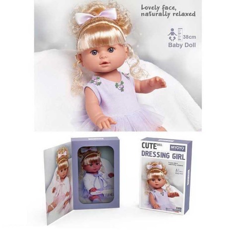 Лялька 38 см, гумова імітація скляних очей, взуття, розчіска, в кор. 29*11,5*44 см 