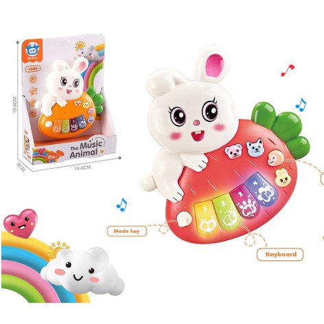 Піаніно 14см, зайчик, музика, звуки тварин, 3 режими, 2 режими гучності, 2 кольори, на бат-ці, в кор-ці, 15,5-21-6см 