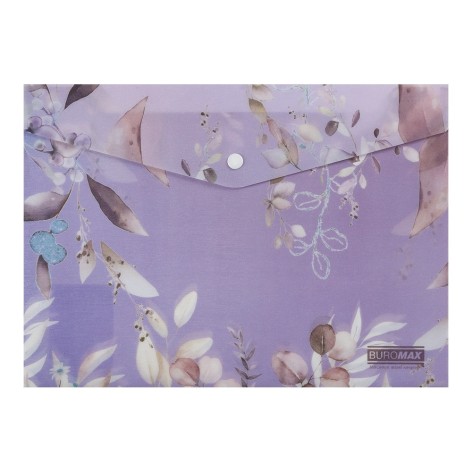 Папка-конверт на кнопці ARABESKI, А4, непрозорий матовий, пластик, сливовий, ціна за 4 шт.