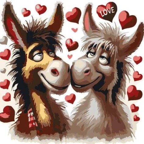 Картина за номерами "Закохані віслючки" 30х30 см