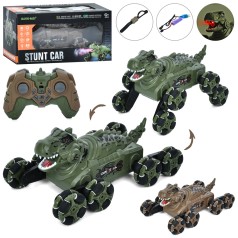 Динозавр р/к, 2 пульти (1шт браслет на руку), акум, динозавр, 26,5см, світло, музика, звук, колеса-ролики, пара/дим, USBзарядне, 2 кольори, в кор-ці, 29-15,5-18,5см /12/