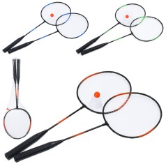 Бадмінтон ракетки 2шт (60см, метал), дерев'яна ручка, 1 волан 7см, 3 кольори, в сітці, 60-20-3см /50/