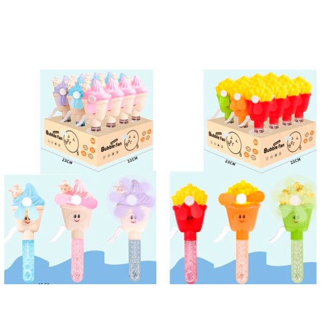 Мыльные пузыри меч, 20см, ручка-вентилятор(механический), 2 вида дисплеев (мороженое, фаст-фуд), (3 цвета) /8/96/12шт в кор. 3-20,5-22см