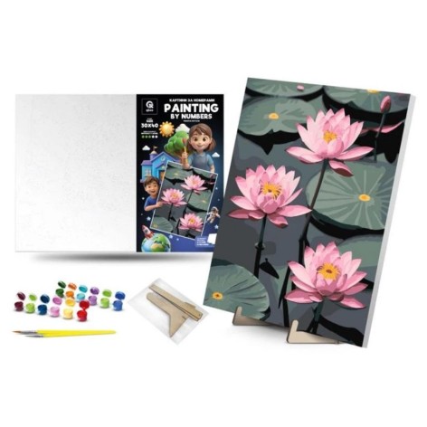 Картина по номерах "Тендітні лотоси" (30х40 см) з деревʼяною підставкою