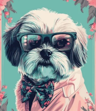 Набір для розпису за номерами Елегантний йорк із окулярами Strateg на кольоровому фоні розміром 40х50 см (MZ024)