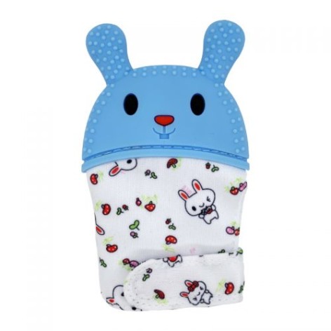 Прорезыватель-рукавичка "Зайка", синий