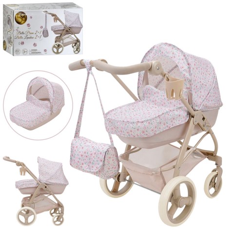 Коляска для куклы классическая металлическо-пластиковая с люлькой, корзиной, подстаканником и сумкой 67,5×40,5×74 см