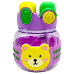 Пляшка для води 1000 мл, пластикова, ремінець, трубочка, шийка, в пакеті (ФІОЛЕТОВА)