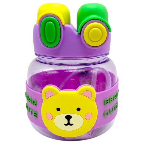 Пляшка для води 1000 мл, пластикова, ремінець, трубочка, шийка, в пакеті (ФІОЛЕТОВА)