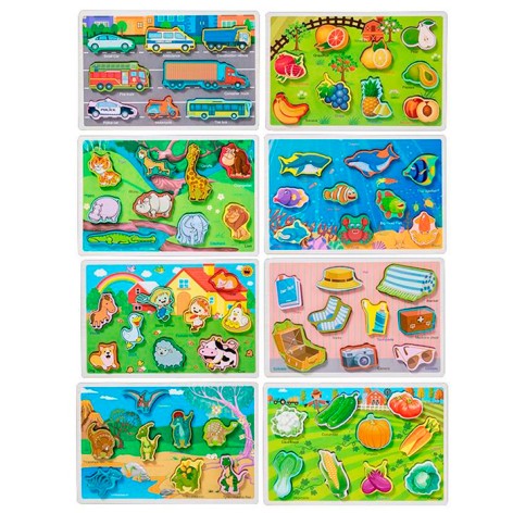 Деревянная игрушка Рамка-вкладыш 8 видов, в п/э, 22-15-1см 