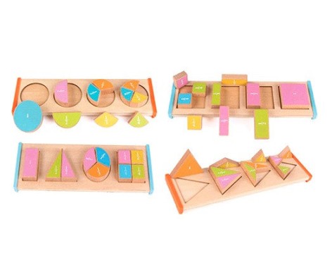 Деревянная игрушка Геометрика фигуры, обучение математических дробей, 4 вида 30,5-9-3 см