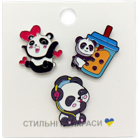 Металеві значки (піни) "Панда", 3 штуки
