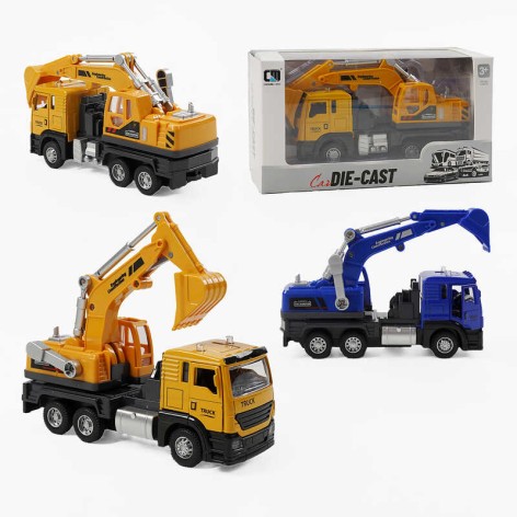 Спецтехника "Экскаватор", 2 цвета, металлопластик, инерция, подсветка, звук, ковш, движущиеся элементы, прорезиненные колеса, в кор. 