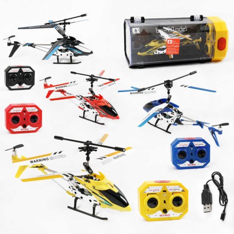 Вертолет на Р/К 4 цвета, встроенный аккумулятор, пульт, гироскоп, 3.5 канала, вращение на 360°, USB кабель, в боксе, МИКС ВИДОВ /24-2/