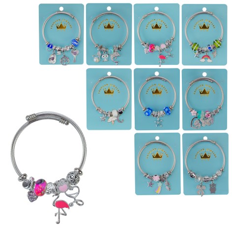 Набор детской бижутерии микс 8 видов, браслет с шармами типа пандора, мет. п/э 11*15см /10/120/12шт в кор.