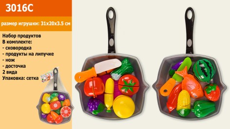 Продукты на липучке, сковорода, нож, доска, 2 вида, в сетке, 30-20-6см 