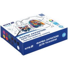 Краски акриловые для ткани, 12 цветов, 20 мл, Kite Creative