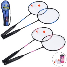 Бадмінтон ракетки 2шт (62см, метал), дерев'яна ручка, волан 2шт (7см, тубус), 2 кольори, у чохлі, 65-21-6см /50/