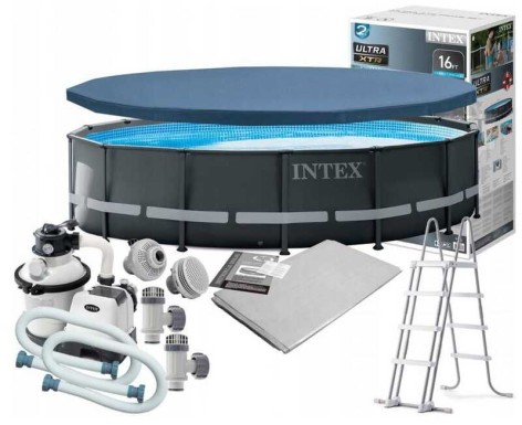Intex Басейн каркасний 26326 NP (1) об`єм басейну:19156л, розмір:488x122см, (4500л/год., насос 220V, сходи, тент, підстилка)