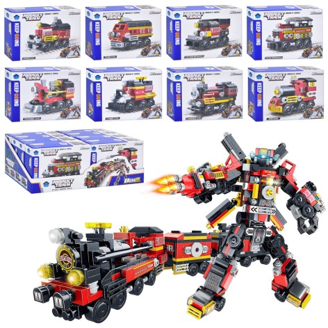 Конструктор железнодорожный транспорт, от 91 дет, 8в2 (робот-поезд), 8 видов, /12/96/8шт.в корр. 39-19-14см