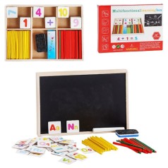 Дерев’яна іграшка Математика C 52559 (100) “Multifunctional learning box”, палички, цифри, знаки, дошка для малювання крейдою, у коробці