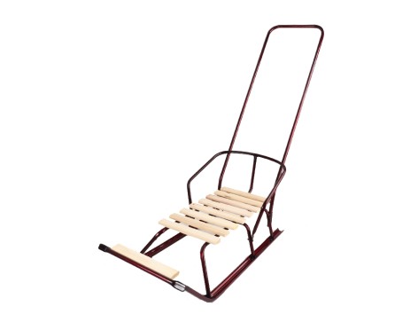 Санки дитячі з відкидною спинкою та підставкою д/ніг БОРДО+РУЧКА (8 поперечних планок сосна) в упак.