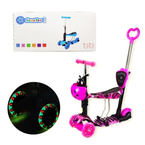 Самокат чотириколісний 5в1, рожевий (Транспортувальна упаковка)