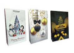 Подарунковий пакет картон 200грм, "Новорічний" МІКС 3 види, 30*45*13см 6 шт. в уп. 